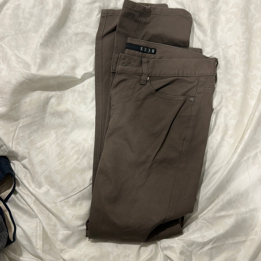 Kr3w denim from tillys. Khaki pants. Slim fit. skateboarding type style